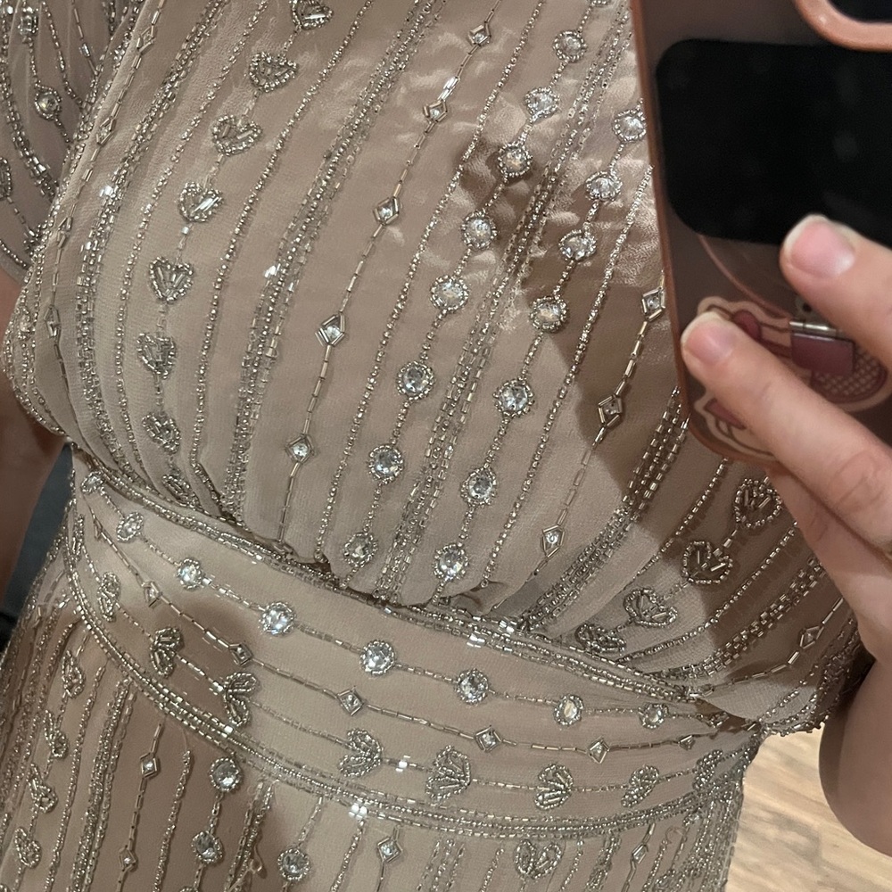 Mac Duggal Blush Nude Beaded Maxi Dress - Picture 8 of 9